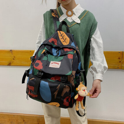 Sac à dos de voyage de couleur contrastée style Mori pour lycéens et étudiants