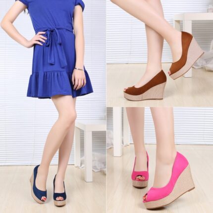 Escarpins compensés à talons hauts et bout ouvert, semelle épaisse, bouche peu profonde, muffin, talon épais, marée