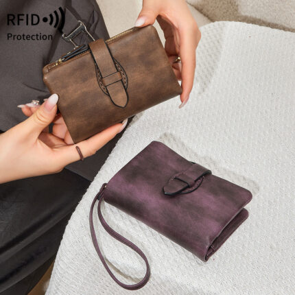 Portefeuille RFID pour femme en cuir souple, couleur unie, 70 % de réduction, style court