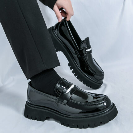 Chaussures en cuir à talons épais pour hommes, tendance, faciles à assortir, simples et confortables