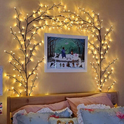 Guirlande lumineuse de Noël avec branches de saule flexibles à LED pour décoration murale de chambre, mariage, fête