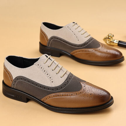 Chaussures brogues pointues décontractées en cuir pour hommes, grande taille