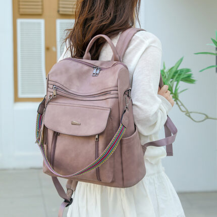 Sac à dos rétro en PU pour femme, grande capacité